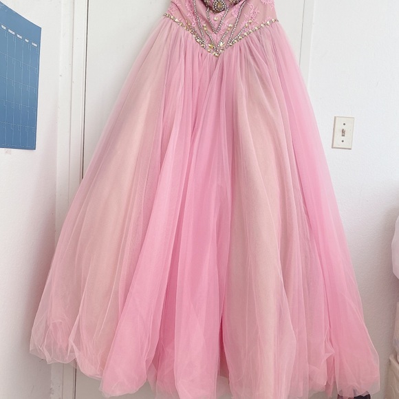 PINK BLUSH SOFT CRYSTAL LACE SHERRI HILL PRINCESS WEDDING PROM BALLGOWN SIZE 12 - Picture 3 of 16